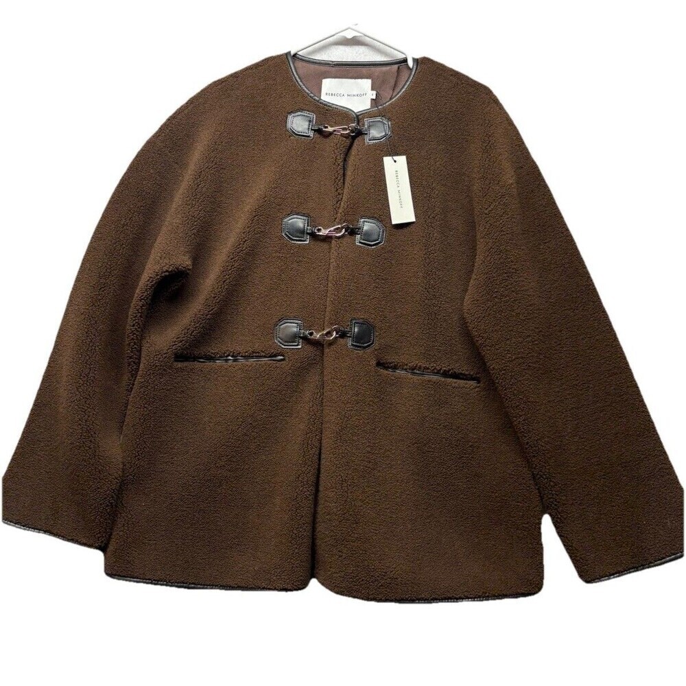 NWT $268 Rebecca Minkoff Shearling Toggle Jacket IN Color Chocolate Brown Medim